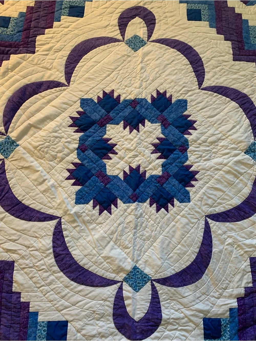 Handcrafted Amish Purple and Blue Patchwork Quilt - Home Bedding